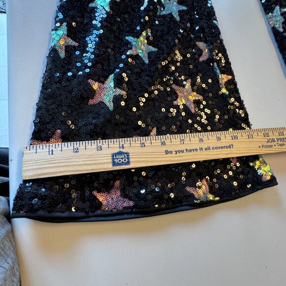 Shein Sequin Star Print Flared Pant Small Black Silver Rave Festival Maximalist - Picture 13 of 14